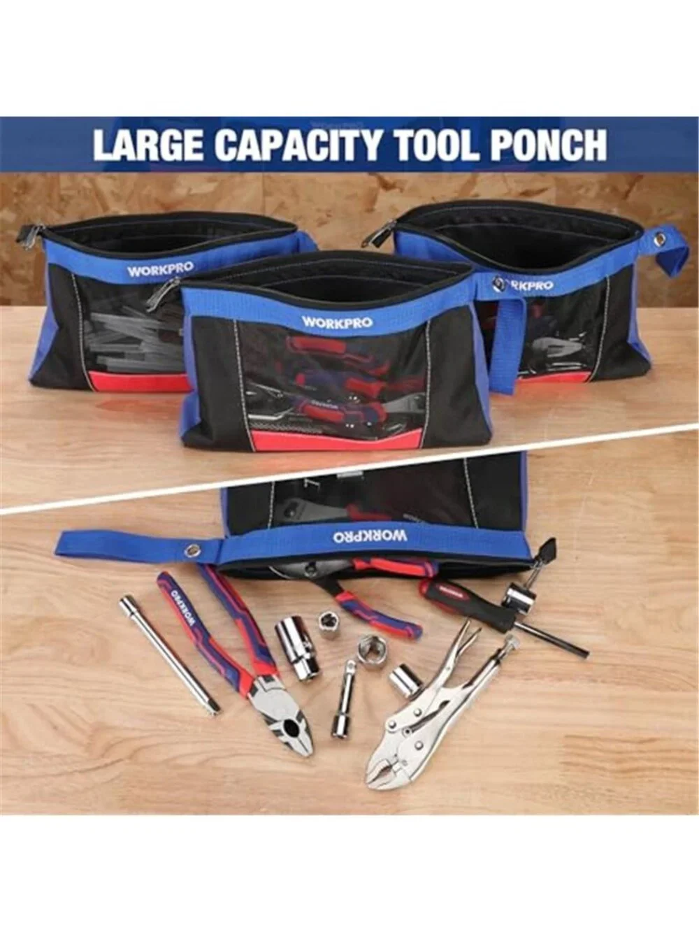 Heavy Duty Tool Pouch Organizer Zipper Storage Bag Mesh Utility Work Bag